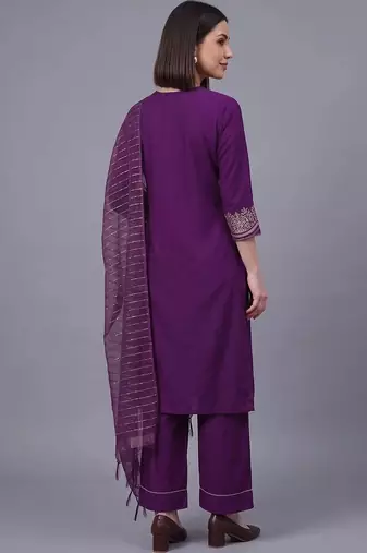 women ethnic motifs embroidered regular thread work kurta with palazzos & with dupatta