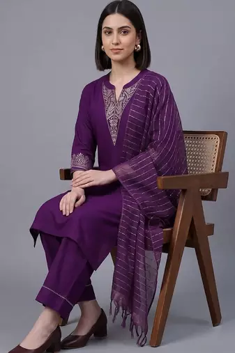 women ethnic motifs embroidered regular thread work kurta with palazzos & with dupatta