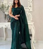 green embellished sequinned pure georgette designer saree