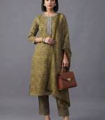 women ethnic motifs printed regular mirror work kurta with trousers & with dupatta