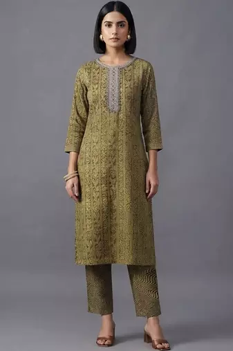 women ethnic motifs printed regular mirror work kurta with trousers & with dupatta