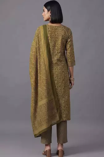 women ethnic motifs printed regular mirror work kurta with trousers & with dupatta