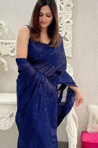 navy_blue embellished sequinned pure georgette designer saree