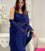 navy_blue embellished sequinned pure georgette designer saree