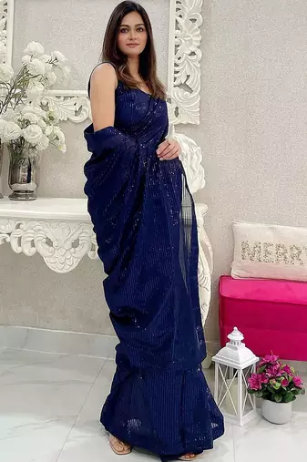 navy_blue embellished sequinned pure georgette designer saree