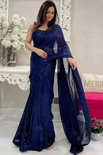 navy_blue embellished sequinned pure georgette designer saree