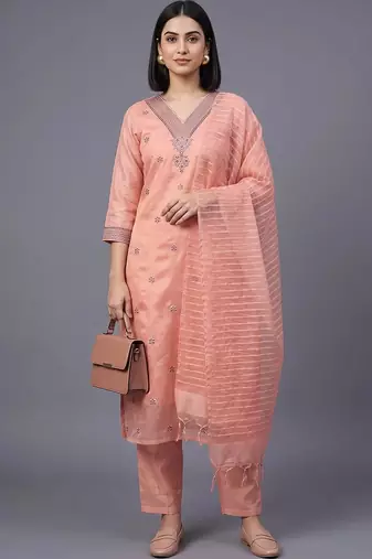women ethnic motifs embroidered regular thread work kurta with trousers & with dupatta