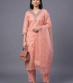 women ethnic motifs embroidered regular thread work kurta with trousers & with dupatta