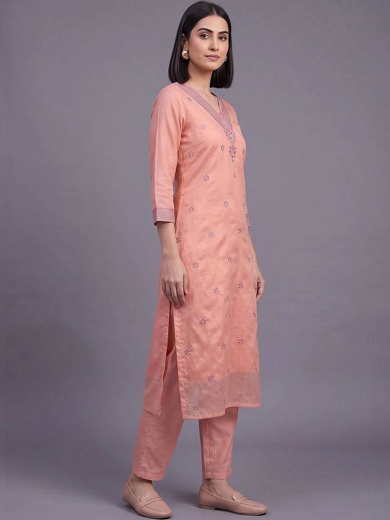 women ethnic motifs embroidered regular thread work kurta with trousers & with dupatta