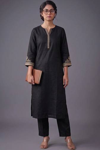 women ethnic motifs embroidered regular thread work kurta with trousers