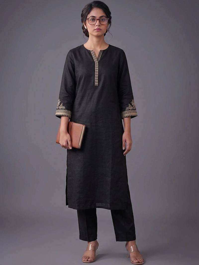 women ethnic motifs embroidered regular thread work kurta with trousers