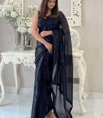Black embellished sequinned pure georgette designer saree