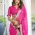 pink leheriya embroidered poly georgette bandhani saree
