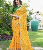 yellow bandhani embroidered poly georgette bandhani saree