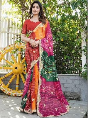 Multicolor bandhani embroidered poly georgette bandhani saree 1