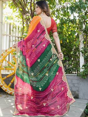 Multicolor bandhani embroidered poly georgette bandhani saree 2