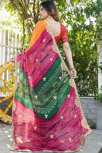 Multicolor bandhani embroidered poly georgette bandhani saree