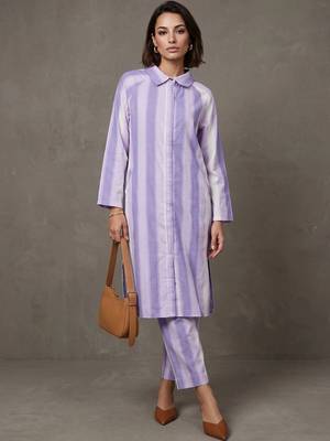 women striped regular cotton kurta with trousers 1