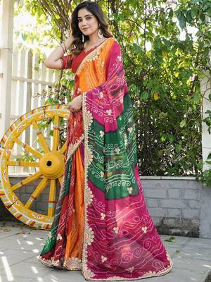 Multicolor bandhani embroidered poly georgette bandhani saree 3