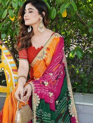 Multicolor bandhani embroidered poly georgette bandhani saree 4