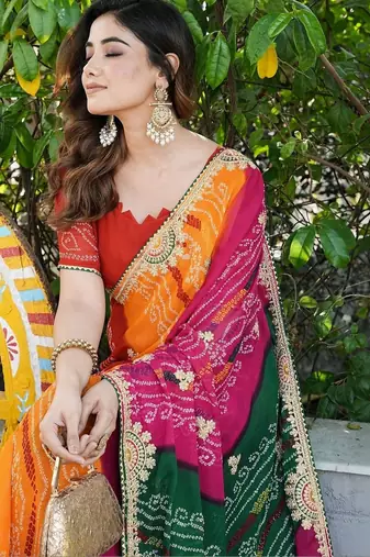 Multicolor bandhani embroidered poly georgette bandhani saree