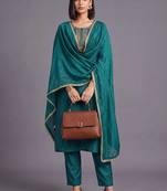 women ethnic motifs embroidered regular sequinned kurta with trousers & with dupatta