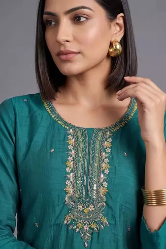 women ethnic motifs embroidered regular sequinned kurta with trousers & with dupatta
