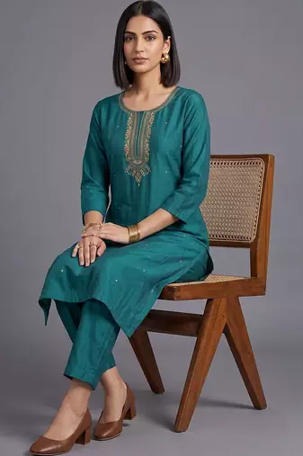 women ethnic motifs embroidered regular sequinned kurta with trousers & with dupatta