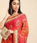 Pink gotta patti poly georgette bandhani saree