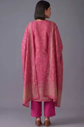 women ethnic motifs printed regular chanderi silk kurta with trousers & dupatta