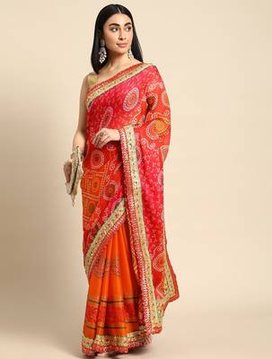 Pink gotta patti poly georgette bandhani saree 2