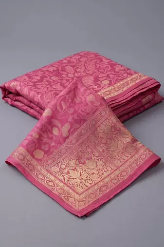 women ethnic motifs printed regular chanderi silk kurta with trousers & dupatta