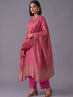 women ethnic motifs printed regular chanderi silk kurta with trousers & dupatta 6
