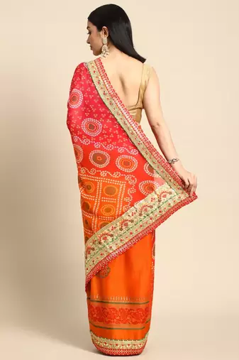 Pink gotta patti poly georgette bandhani saree