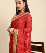 red gotta patti poly georgette bandhani saree