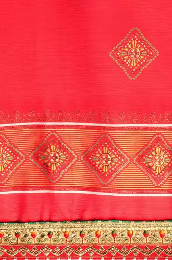 red gotta patti poly georgette bandhani saree