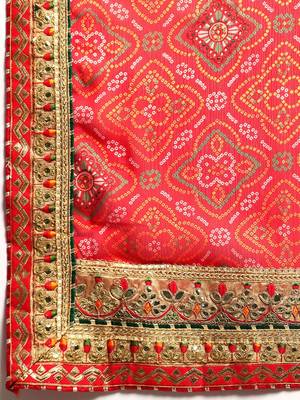red gotta patti poly georgette bandhani saree 5