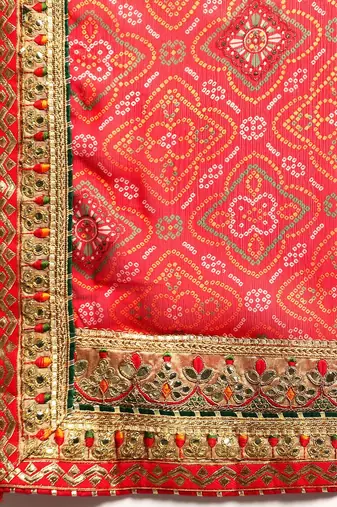 red gotta patti poly georgette bandhani saree