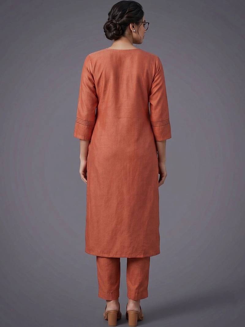 women ethnic motifs embroidered regular thread work kurta with trousers