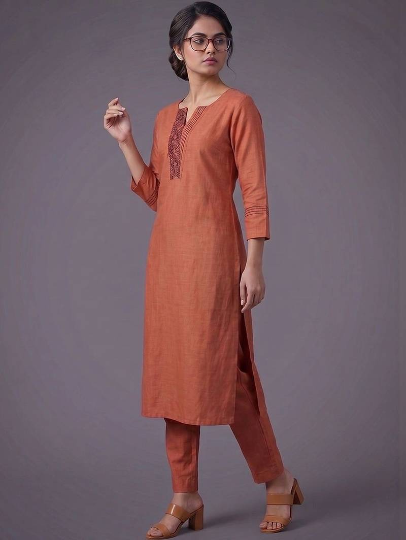 women ethnic motifs embroidered regular thread work kurta with trousers