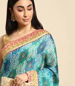 Turquoise gotta patti poly georgette bandhani saree