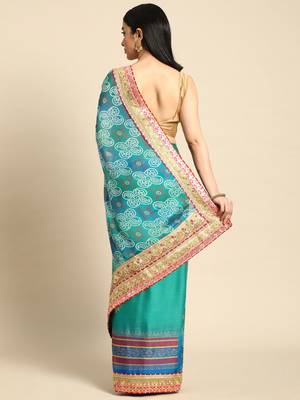 Turquoise gotta patti poly georgette bandhani saree 3