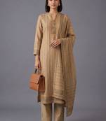 women striped regular chanderi silk kurta with trousers & with dupatta