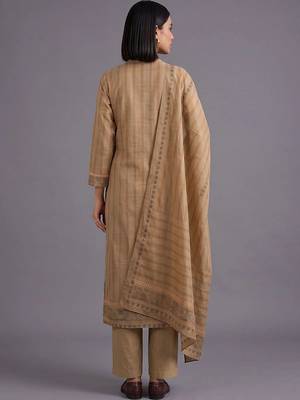 women striped regular chanderi silk kurta with trousers & with dupatta 4
