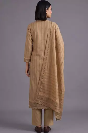 women striped regular chanderi silk kurta with trousers & with dupatta