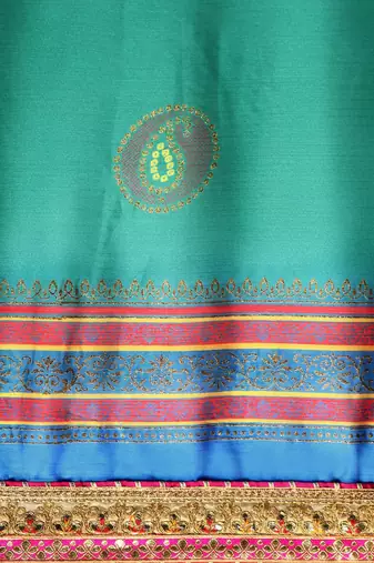 Turquoise gotta patti poly georgette bandhani saree