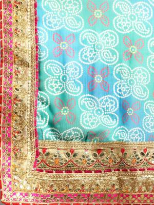 Turquoise gotta patti poly georgette bandhani saree 5