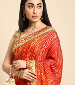 Red gotta patti poly georgette bandhani saree