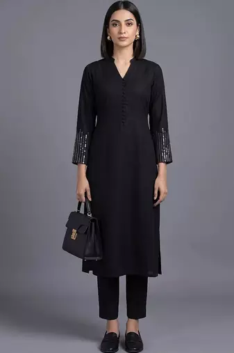 women regular sequinned kurta with trousers