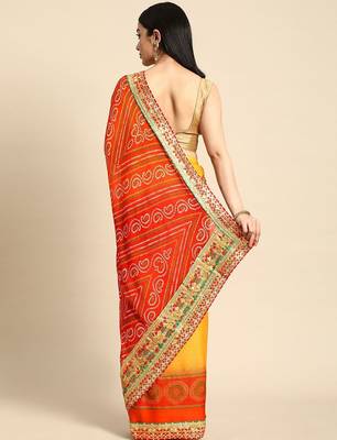 Red gotta patti poly georgette bandhani saree 3